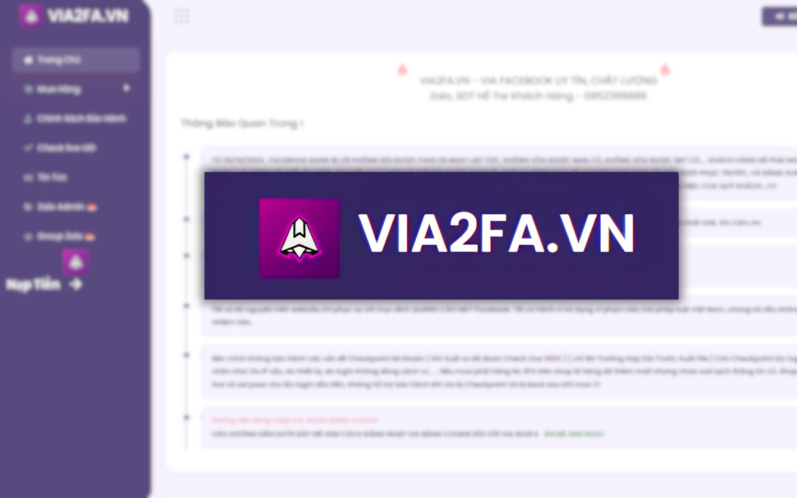 Website bán via FB via2fa.vn